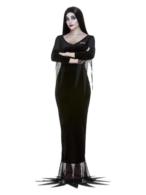 Wie kent ze niet de bekende Addams Family. Ga verkleed als Morticia Frump inn deze geweldige zwarte jurk met bijpassende pruik., Met wat schmink ben je in één klap klaar voor Carnaval of Themafeestje.