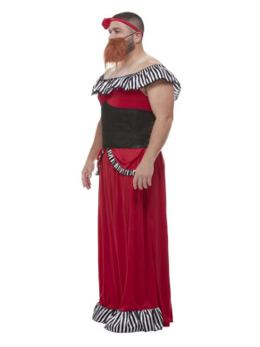 Met Carnaval kan alles dus waarom niet verkleed gaan als een Vrouw met een baard?! Dit kostuum bestaat uit de rood/zwarte jurk, haarband en baard.