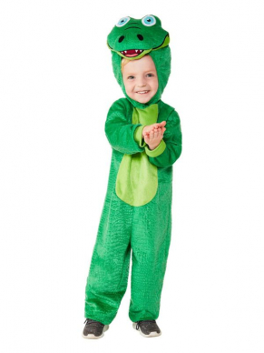Krokodillen Kostuum voor de allerkleinste, bestaande uit de hooded jumpsuit. Leuk voor Carnaval of voor thuis in de verkleedkist.