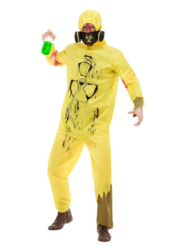 Biohazard Kostuum, Yellow, bestaande uit de Hooded Jumpsuit & Masker. Met dit kostuum ben je in één keer klaar voor Carnaval.