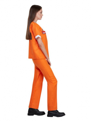 Bekend van de netflix hitserie Orange is The New Black, dit te gekke oranje Prison Uniform, bestaande uit de Top, broek, handboeien en ID Badge. Perfect voor Carnaval.