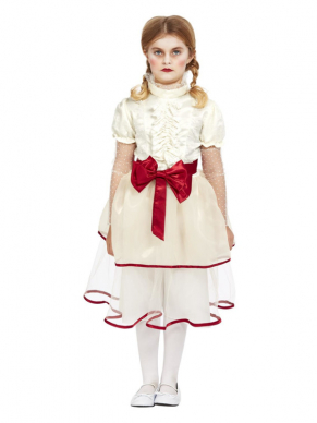 Porseleine Pop Kinderkostuum. Dit kostuum bestaat uit de crémekleurige jurk met riem. Met dit kostuum ben je zo goed als klaar voor jouw Halloweenfeest.