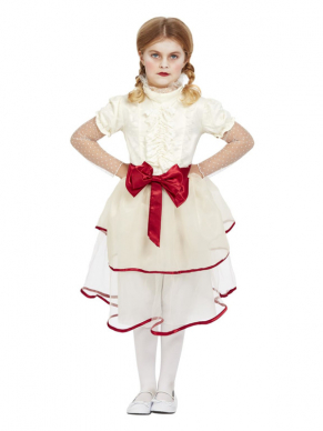 Porseleine Pop Kinderkostuum. Dit kostuum bestaat uit de crémekleurige jurk met riem. Met dit kostuum ben je zo goed als klaar voor jouw Halloweenfeest.