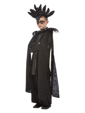 Deluxe Raven Prince Kinderkostuum. dit kostuum bestaat uit de broek met top en hoofdtooi. Mooi te combineren met het Deluxe Raven Princess. Met dit kostuum ben je zo goed als klaar voor jouw Halloweenparty.