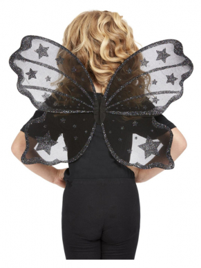 Mooie zwarte Dark Botanicals Butterfly Wings met glitters, 42cm.