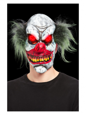Jaag iedereen de stuipen op het lijf met dit Evil Clown Overhead Masker van Latex, met Light Up Eyes. Perfect voor een Halloweenparty. Bekijk hier onze bijpassende kostuums.