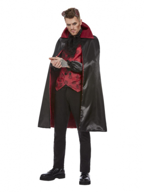 Devil Kostuum, Rood/Zwart. Dit kostuum bestaat uit de top met cape en hoorns. Met dit kostuum ben je in 1 keer klaar voor Halloween.