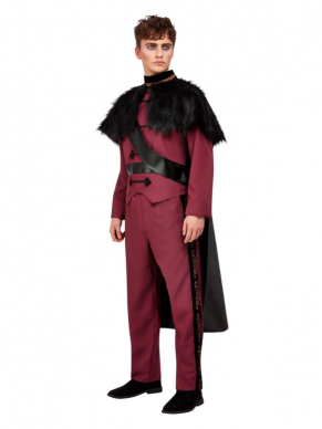 Steel de show tijdens jouw party met deze prachtige Kiss of Death Prince, Maroon kostuum. Dit kostuum bestaat uit  de top met broek en cape.