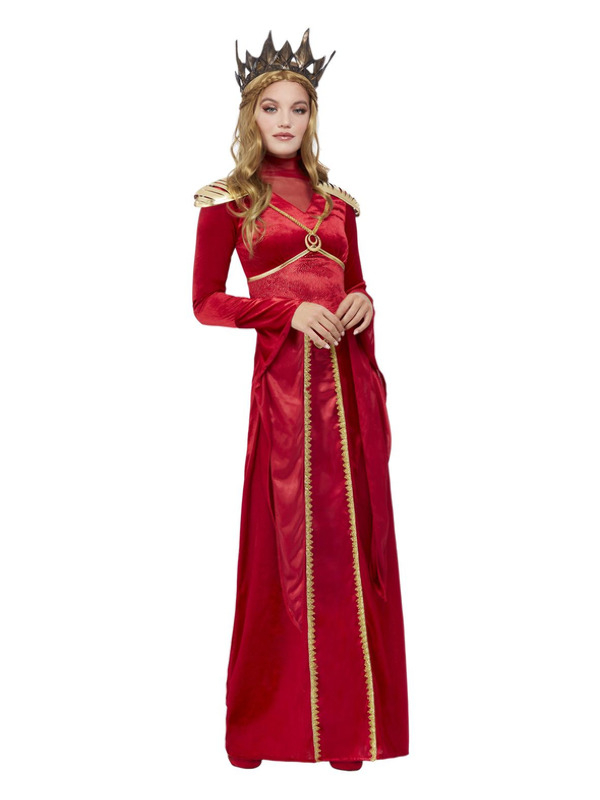 Met dit prachtige Red Queen kostuum sta je gegarandeerd in het middelpunt. Het bestaat uit de rode jurk met gouden details en het kroontje. Met dit kostuum ben je in één keer klaar voor Carnaval of themafeest. Wil jij de look compleet maken met een mooie aangepaste pruik? Bekijk hier onze collectie pruiken .