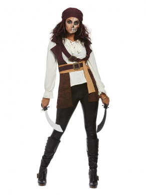 Dit prachtige Dark Spirit Piratenkostuum bestaat uit de Top & Hat. Combineer dit met een eigen broek en je bent klaar voor Carnaval of ander themafeest. Maak de look compleet met schmink , zwaard en/of pruik .