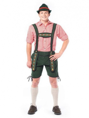 Deze leuke groene korte lederhose is perfect voor het Oktoberfest. Maak je  Tirolen look compleet met een groen/wit gereuiten overhemd en een paar kousen en je bent klaar om te feetsen. Bekijk hier ons gehele Okotberfest assortiment.