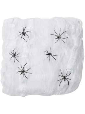 Groot Spinnenweb met 6 plastic spinnen. Hang dit web aan de muur of deur voor een echt Halloween-sfeertje.