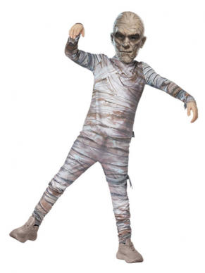 Universal Monsters Mummy Kinderkostuum, bestaande uit de Top, Broek & EVA Masker. met dit kostuum ben je in één keer klaar voor Halloween of een ander themafeestje. Ook verkrijgbaar voor heren.