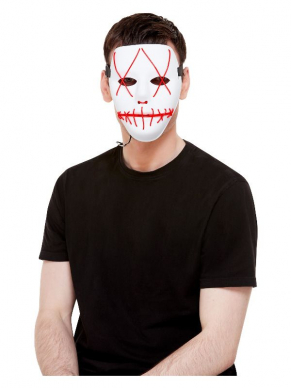 Maak jouw horrorlook compleet met dit witte Neon Stitch Face Masker, Light Up. Ideaal voor een Halloweenfeestje. Bekijk hier ons gehele assortiment maskers.