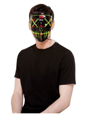 Maak jouw horrorlook compleet met dit zwarte Neon Stitch Face Masker, Light Up. Perfect  voor een Halloweenfeestje. Bekijk hier ons gehele assortiment maskers