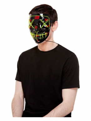 Maak jouw horrorlook compleet met dit zwarte Neon Stitch Face Masker, Light Up. Perfect  voor een Halloweenfeestje. Bekijk hier ons gehele assortiment maskers