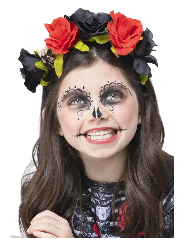 De zwart met rode bloemen haarband jouw maakt Day of the Dead look helemaal compleet. Bekijk hier ons gehele Halloween assortiment voor een complete partylook.