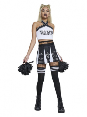 Wie denkt dat Cheerleaders alleen maar sexy zijn heeft het mis. Met dit Fever Vamp Cheerleader kostuum, bestaande uit de Top, Rok, Sokken & Pom Poms, val je zeker op tijdens jouw Halloweenfeest. Maak de look af met een net panty , vampierentanden en wat nepbloed en je bent klaar om slachtoffers te zoeken.