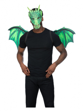 Wil je niet uitbundig verkleed tijdens Halloween? Kies dat dit te gekke Green Dragon-setje bestaat uit het masker en vleugels. Combineer dit setje met eigen kleding en je bent klaar om te feesten.