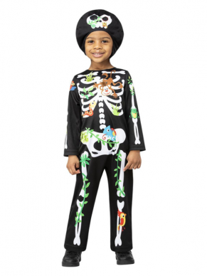 Te gek Jungle Skeleton all in one kostuum voor Halloween. Ook leuk voor in de verkleedkist.