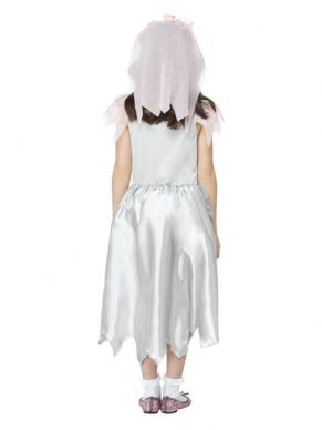 Met dit prachtige Vintage Ghost bruidkostuum, bestaande uit het jurkje en haarband met sluier ben je in één keer klaar voor Halloween.