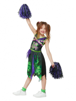 Met dit gekke Toxic Cheerleader-kostuum bestaande uit het jurkje en de pom poms ben je in één keer klaar voor Halloween.