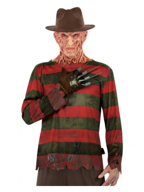 Met dit Freddy Krueger kostuum bestaande uit de top met hoed en handschoenen jaag je iedereen de stuipen op het lijf tijdens Halloween. Maak samen met jouw partner de straten onveilg en kies ook voor het Freddy Kreuger dames kostuum.