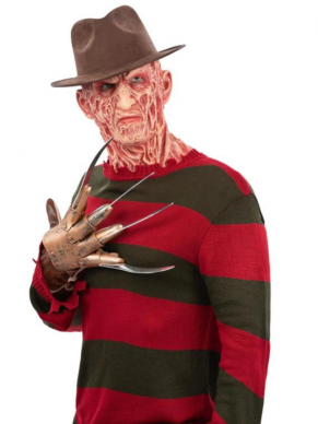 Met deze gebreide trui verander je in een mum van tijd in Freddy Krueger himself. Combineer dit kostuum met het gebreide Freddy Krueger dames jurkje en maak samen de straten onveilig.