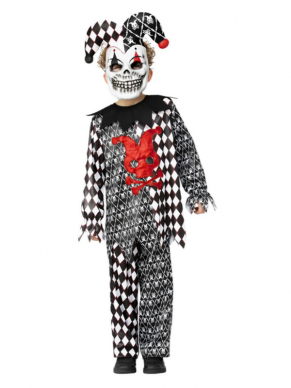 Met dit Evil Jester kostuum bestaande uit de Top, broek & EVA Masker ben je in één keer klaar voor Halloween.