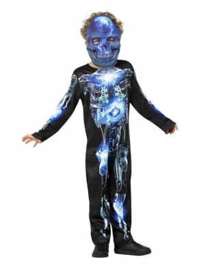 Met dit te gekke All in One Robotic Skeleton kostuum met Reflecterende Print & EVA Masker ben je in één keer klaar voor jouw Halloweenparty!