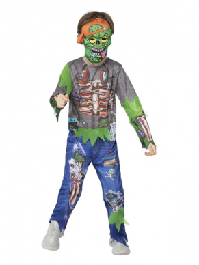 Met dit te gekke All In One Zombie gamer kostuum inclusief EVA Masker ben je in één keer klaar voor jouw Halloweenparty.