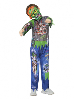 Met dit te gekke All In One Zombie gamer kostuum inclusief EVA Masker ben je in één keer klaar voor jouw Halloweenparty.