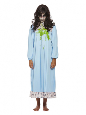 Met dit Possessed Girl kostuum bestaande uit de blauwe jurk ben je in één keer klaar voor jouw Halloweenparty. Maak de look helemaal af met schmink en je bent klaar om te feesten.