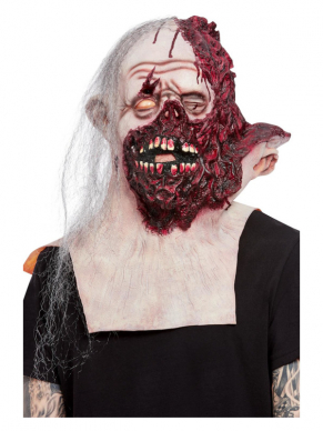 Super eng Deluxe Burnt Face Overhead & Neck Latex Masker met haa. Perfect voor een Halloweenparty.