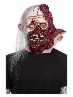 Super eng Deluxe Burnt Face Overhead & Neck Latex Masker met haa. Perfect voor een Halloweenparty.