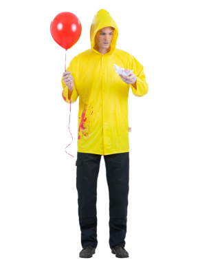 De welbekende gele regenjas van de film IT met papieren Origami bootje. Comibineer de gele jas op een eigen broek en je bent klaar voor jouw Hallwoeen party.