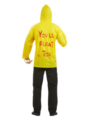 De welbekende gele regenjas van de film IT met papieren Origami bootje. Comibineer de gele jas op een eigen broek en je bent klaar voor jouw Hallwoeen party.