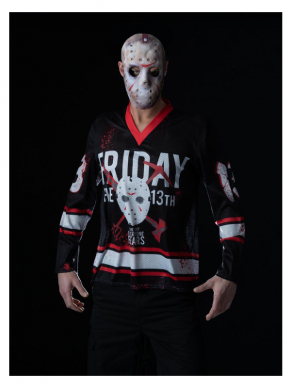 Friday the 13th Hocky Shirt voor Hallween. Combineer het shirt met een masker en een eigen zwarte broek en je bent klaar voor jouw Halloween party.
