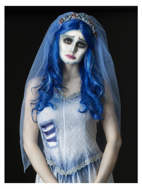 Maak jouw Corpse Bride Emily kijk helamaal af met deze prachtige blauwe pruik.