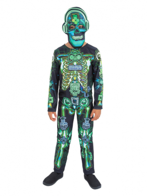 Met dit te gekke All in One Glown in the Dark Tech Skeleton kostuum inclusief bijopassend masker ben je in één keer klaar voor jouw Halloweenfeest!