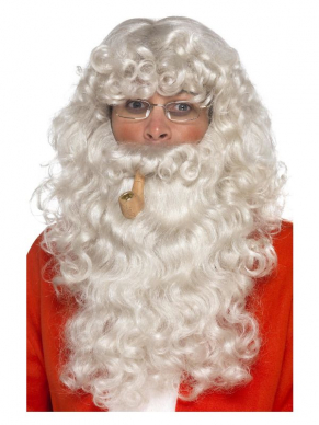 Met deze luxe Santa kit verander je in no time in een echt Kerstman. De set bestaat uit de pruik, baard bril en pijp. Het enige wat nog ontbreekt is een Santa kostuum.