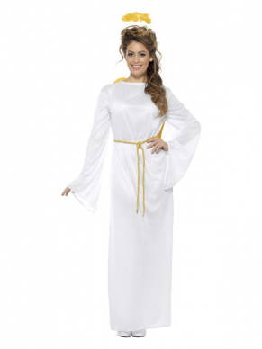 Dit prachtige Angel Gabriel kostuum, bestaande uit de jurk met riem, vleugels en halo, is te dragen voor zowel heren als dames. 