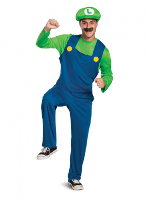 Dit geweldige Super Mario Luigi kostuum bestaat uit de blauwe met groene all in one jumpsuit met eenvoudige pet en snor. Met dit kostuum ben je in één keer klaar voor jouw feestje.