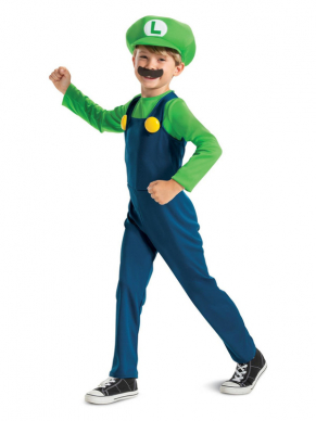 Dit te gekke Super Mario Luigi kostuum bestaat uit de blauw met groene all in one jumpsuit met bijpassende pet en snor. Met dit kostuum ben je in één keer klaar voor carnaval of ander themafeestje. Ook leuk voor thuis in de verkleedkist.