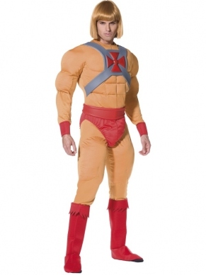 Geweldig Prince Adam Musclor - He Man en de Masters of the Universe verkleedkleding. Het He-Man kostuum bestaat uit een gespierde jumpsuit met riem, laars covers en een opblaasbaar zwaard.