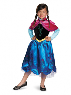 Met dit deluxe Anna-kostuum bestaande uit de jurk en mantel ben je in één keer klaar voor jou Reis met Elsa. Ook leuk voor thuis in de verkleedkist.