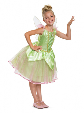 Dit Disney Tinkerbell Kostuum bestaat uit de prachtige lichtgroene jurk met vleugels. Leuk voor een kinderfeestje, carnaval, themafeestje of gewoon voor thuis in de verkleedkist.