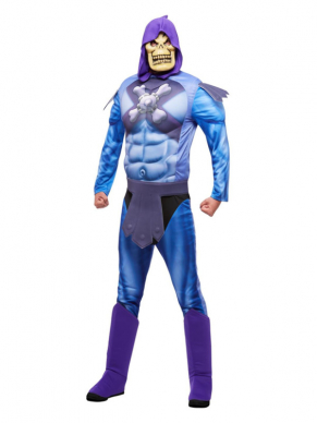 He-Man Skeletor-kostuum bestaande uit de jumpsuit met EVA-borst, riem, laarsovertrekken en masker. Met dit kostuum ben je in één keer klaar voor jouw themafeestje.