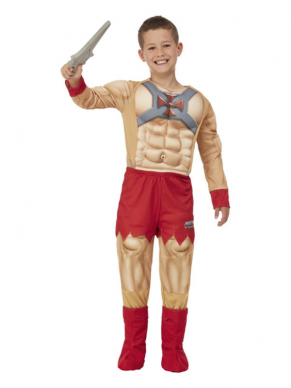 He-Man Kostuum, bestaande uit Jumpsuit met EVA Borst, Manchetten, Bootcovers & EVA zwaard. Met dit kostuum ben je in één keer klaar voor jouw themafeestje. Ook leuk voor thuis in de verkleedkist.