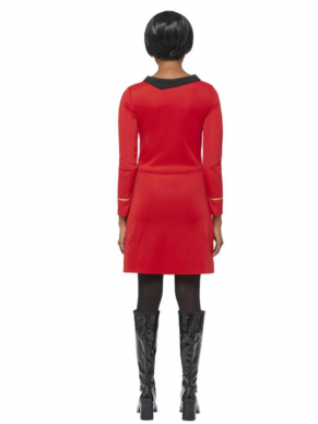 Star Trek Original Series Operations Uniform kostuum, bestaande uit de prachtige rode Jurk met verborgen Delta Badge. Combineer het kostuum met een bijpassende pruik en je bent klaar voor jouw themafeestje.